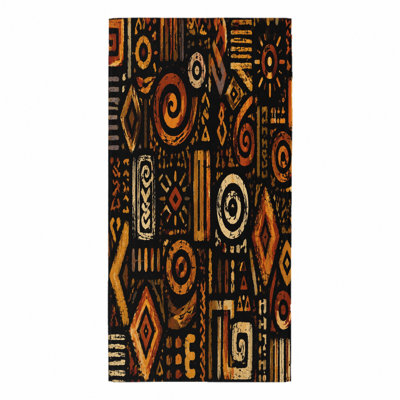 Serviette de plage à motif tribal 1Pcs, avec des formes géométriques abstraites et des motifs dans des tons terreux. Grande microfibre, idéale pour la natation, les aventures en plein air, unisexe.