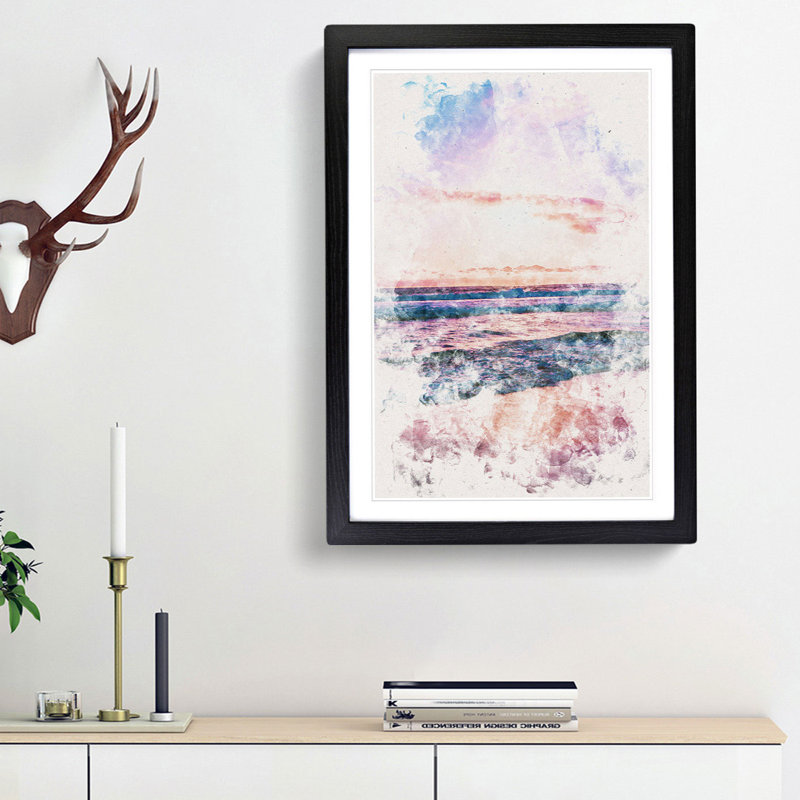 Pink Beach - Picture Frame Painting Print, 87cm H x 62cm W x 2cm D, Black Framed