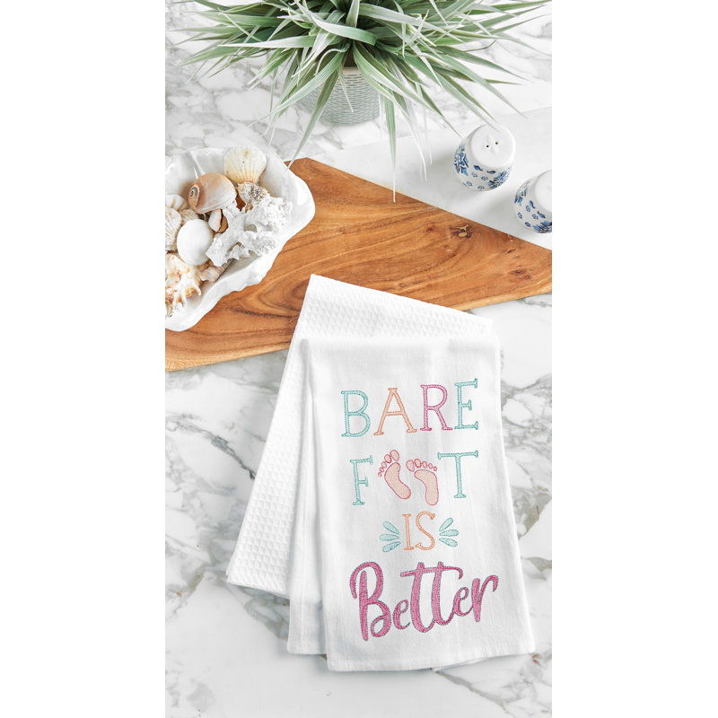 Barefoot Is Better Flour Sack Embroidered Cotton Kitchen Towel