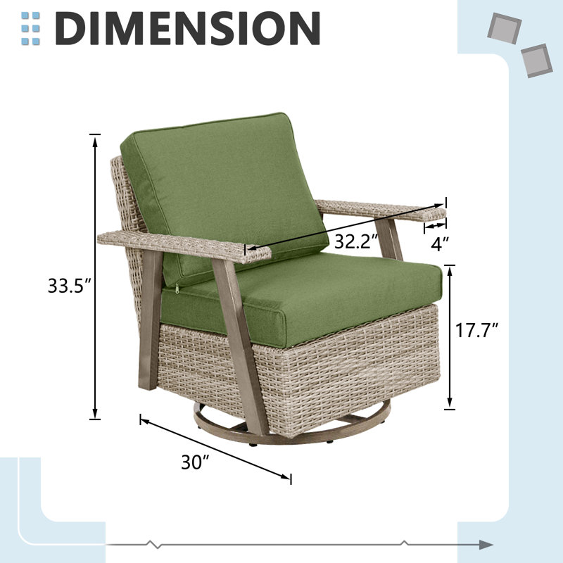 Chaise berçante 4 pièces avec coussins, rotin toutes saisons pour cour arrière, Vert