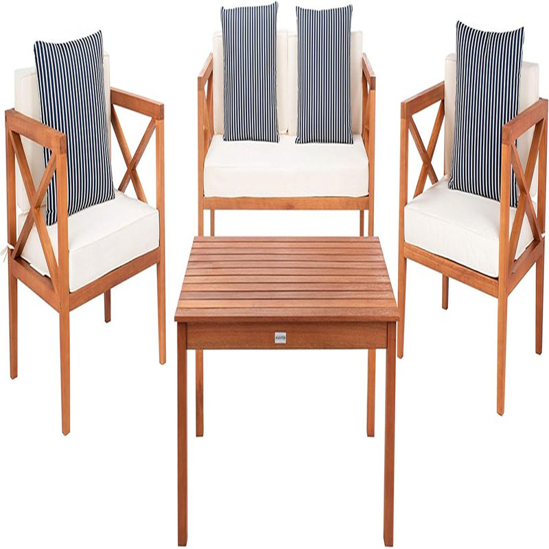 Ensemble de patio extérieur 4 pièces naturel et beige Nunzio (coussins inclus)