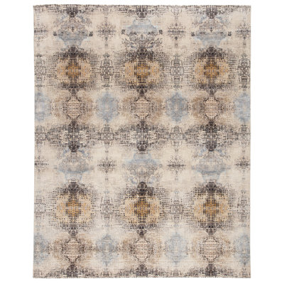 Hand Knotted Damask Area Rug in Beige