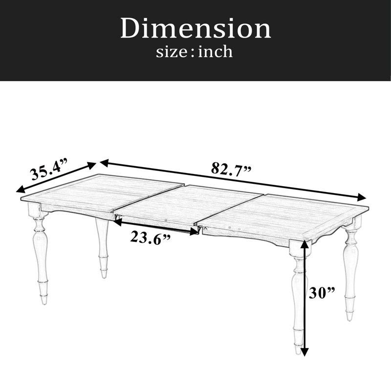 Vintage Traditional 82.7Inch Extendable Dining Table With 23.6Inch Removable Leaf, Natural, Natural
