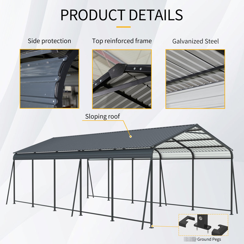 1326.5 Ft Heavy Duty Carport Canopy, Metal Structure With High - Strength Weather Design, Vertical Stripe Roof For Fast Snow And Rain Discharge, Ideal Vehicle Protection Garage Reinforced Base,