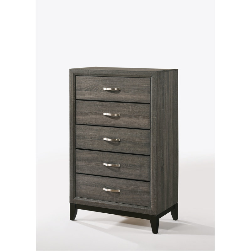 Commode 5 tiroirs gris patiné