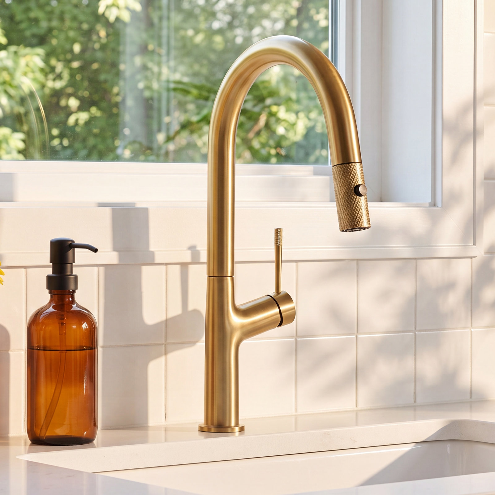 Maestro Bath Swan Pull Out Kitchen Faucet, Brushed Gold