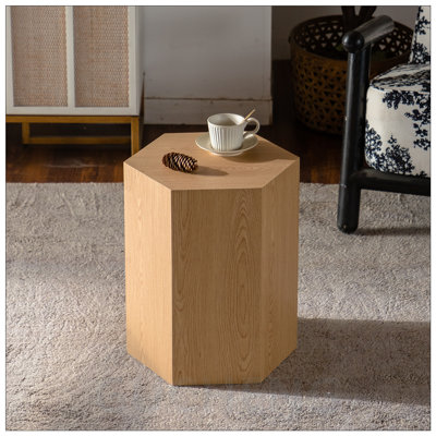 Hexagon MDF Coffee Table with Nature Wood Grain Sticker, Modern Fully Assembled End Table for Small Spaces