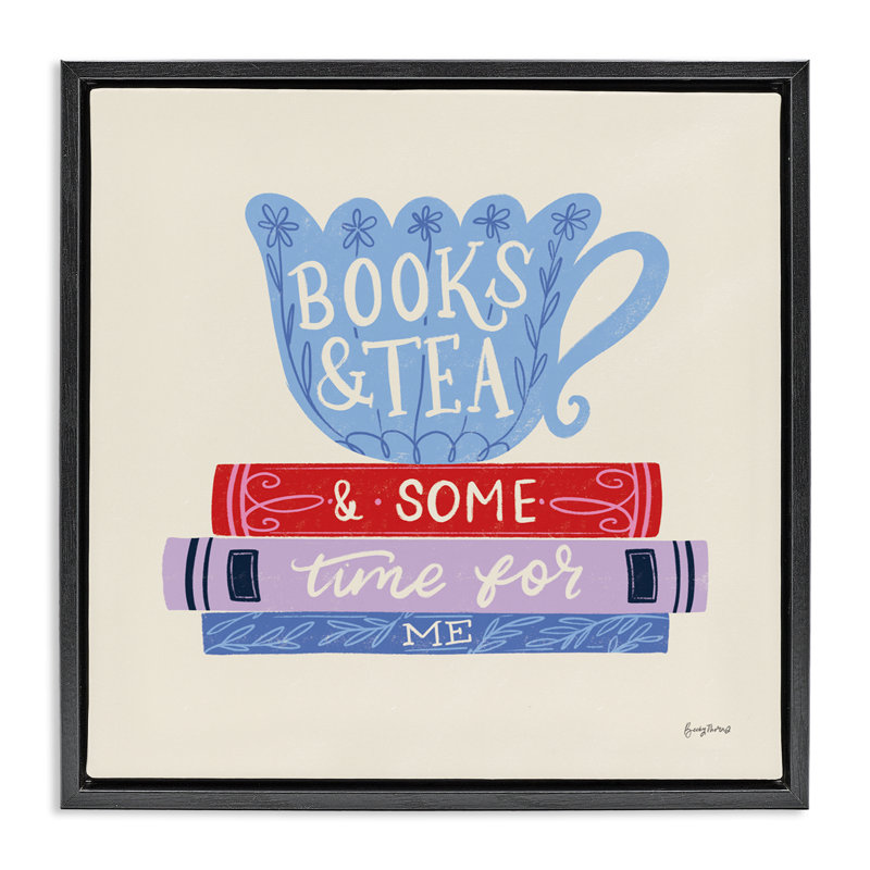 Cadre flottant avec livres «Tea Time For Me» par Becky Thorns, Cadre flottant noir de jais, H 18 po x l 18 po
