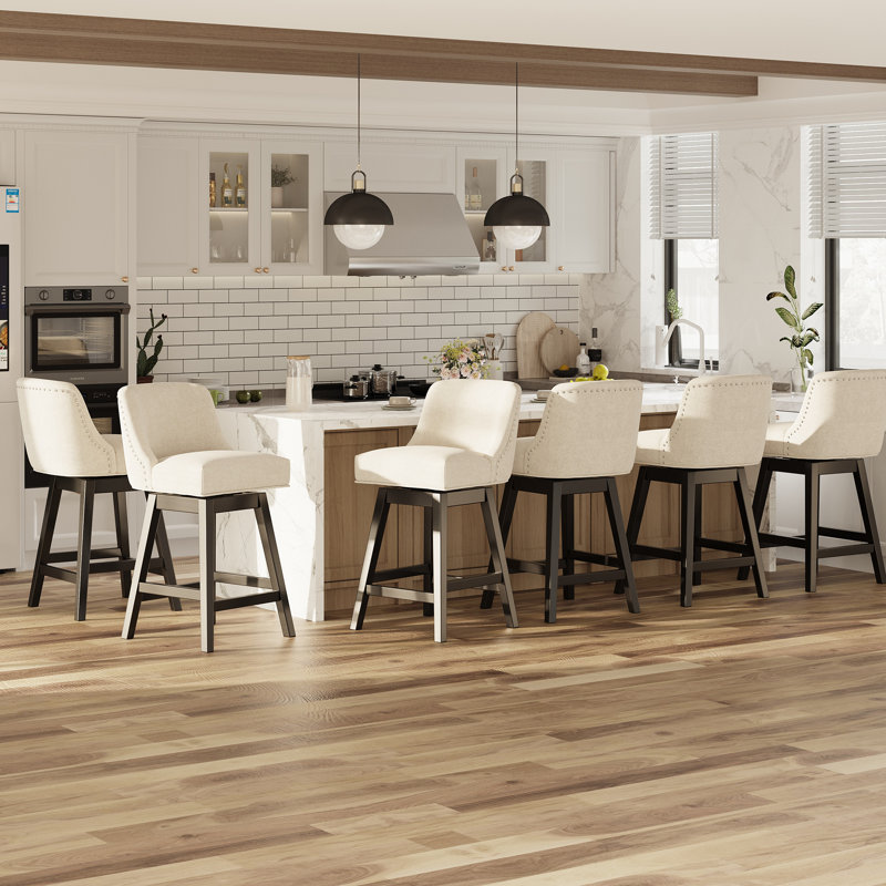 360°Bar Counter Stool with Solid Wood Frame, Beige