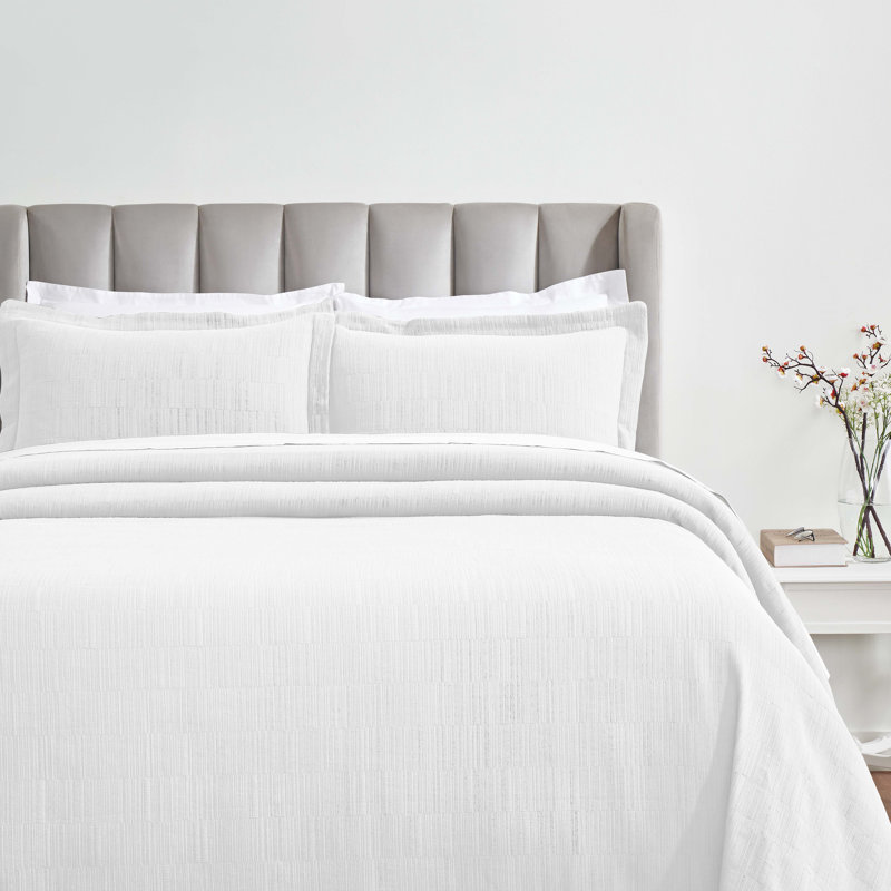 Zenith Cotton Medium Weight Textured Modern Geometric Matelasse Bedspread And Sham Set By, White