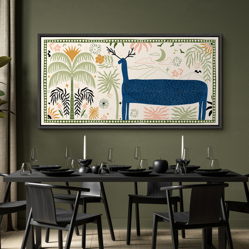«Tropical Palm Sarafi Animal», impression sur toile encadrée surdimensionnée, Noir, noir, noir, noir, H 30 po x l 60 po