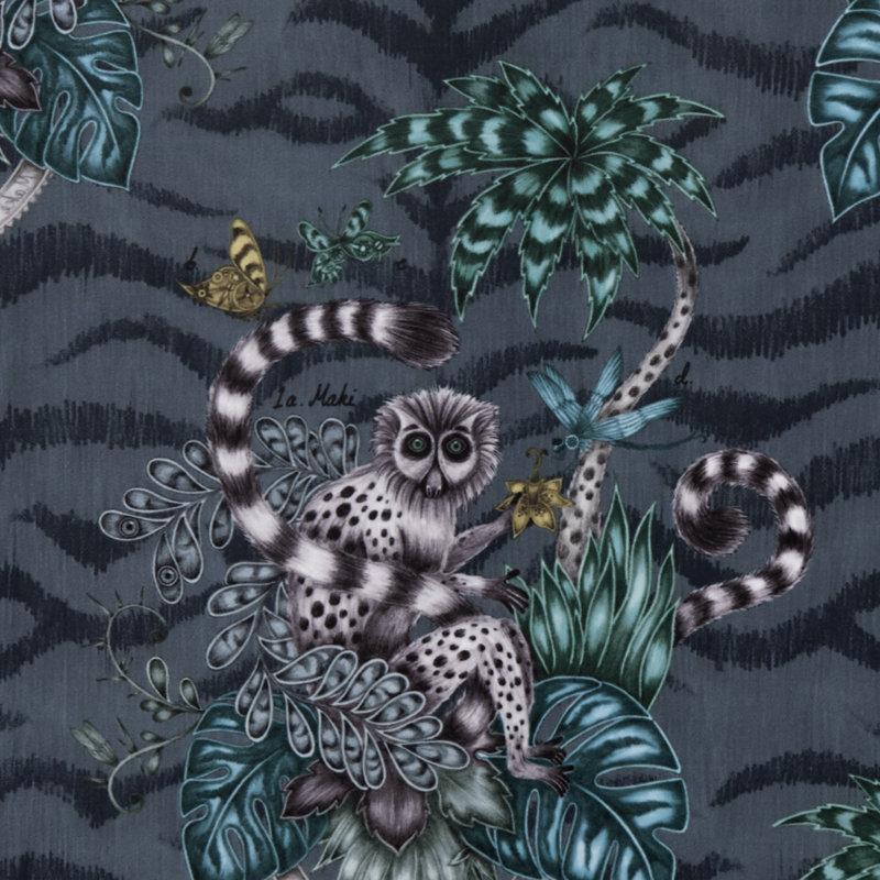 Animalia Lemur Velvet Fabric