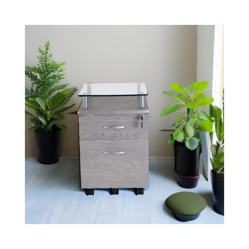 Classeur roulant moderne avec plateau en verre