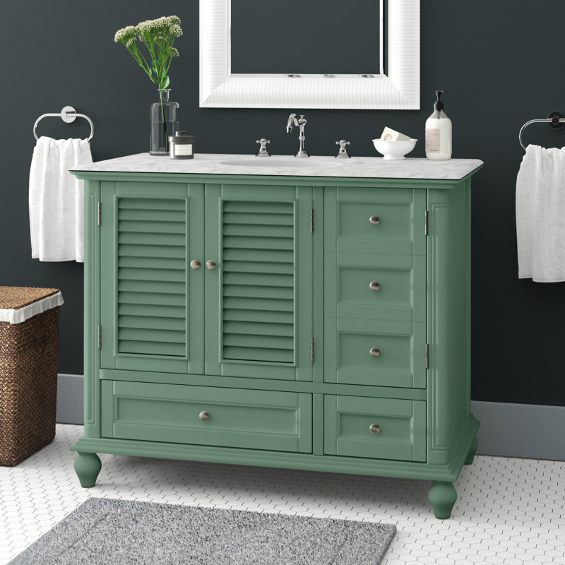 Hansford 42'' Single Bathroom Vanity with Marble Top, Light Green