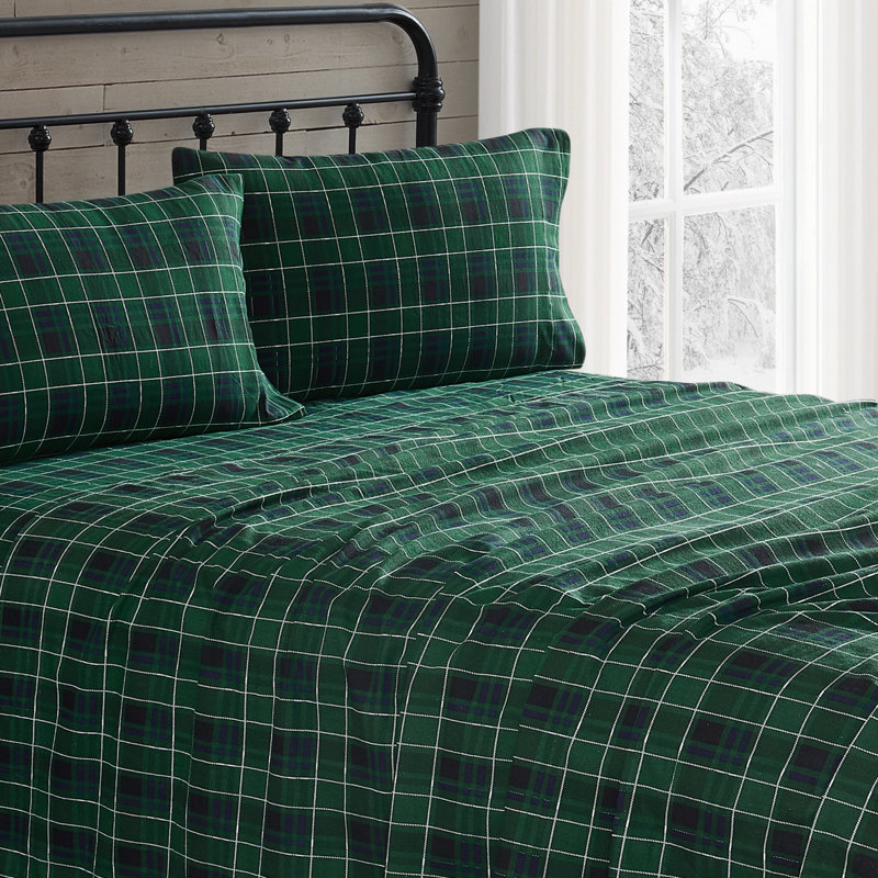 Ensemble de draps en flanelle à carreaux tartan Trely Soft, Ensemble de draps pour lit double avec 2 taies d'o