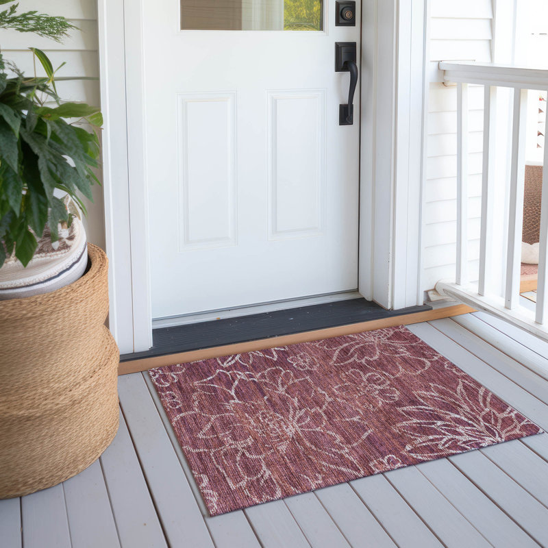 Tapis floral intérieur / extérieur lavable à la machine Chantille ACN2789, Aubergine, 1 pi 8 po x 2 pi 6 po
