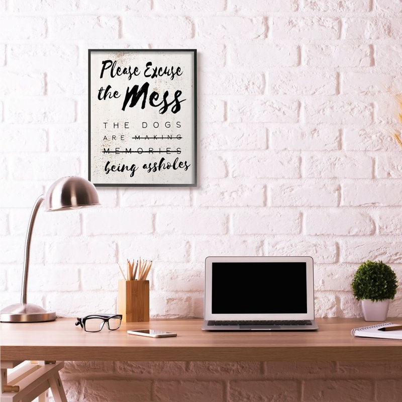 «Excuse Mess Funny Word Dogs Pet Textured Design», impression sur toile, H 30 po x l 24 po, Giclée encadrée noir minuit
