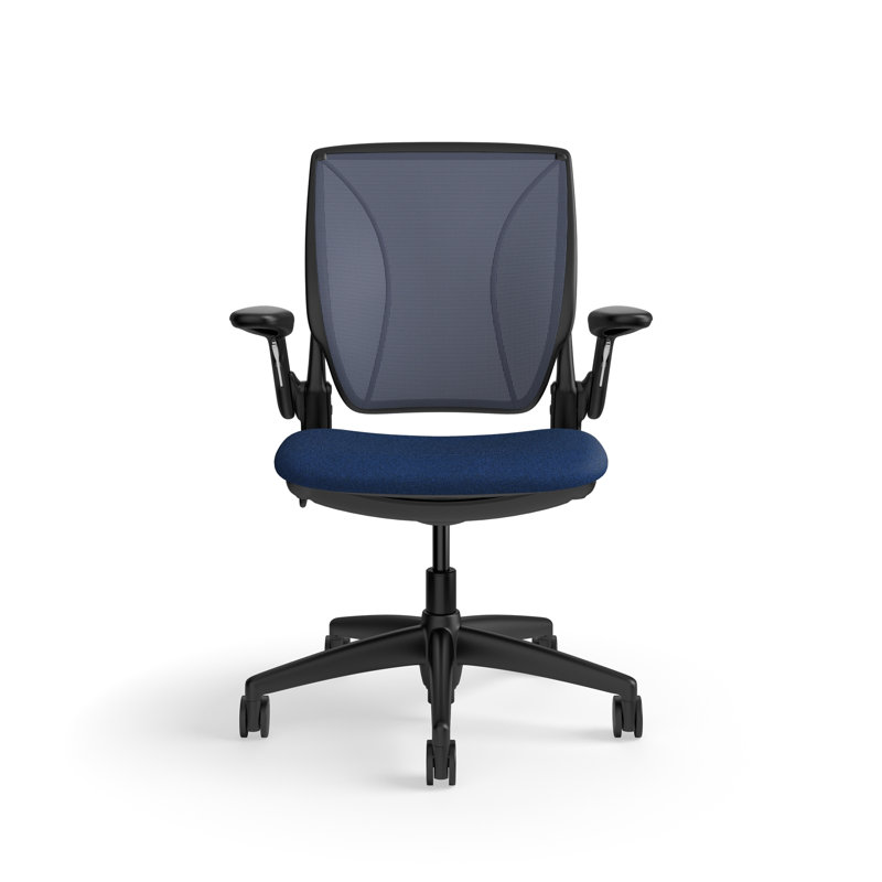 World LM, Ergonomic Task Chair with Poppy Seed Backrest, and  Autumn Upholstered Seat, Navy Blue Fabric, Black, Blue Mesh