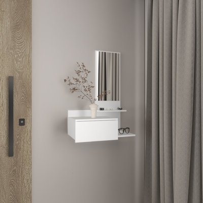 Console à 3 tablettes 32,12 lb avec miroir et tiroir - Blanc
