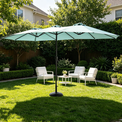 Grand parasol 14,8 pi double face pour patio, grand parasol d'extérieur avec double abat-jour à manivelle, parasol de marché rectangulaire avec manivelle pour bord de piscine, jardin, pelouse et terrasse
