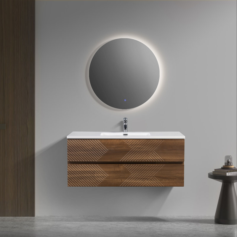 Abrem 48 po L x 19 po P 2 tiroirs Meuble-lavabo mural avec évier simple et Comptoir en Polymarbre blanc