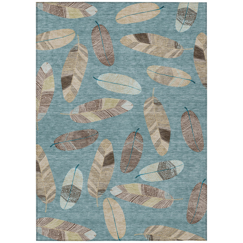 Machine Washable Indoor/Outdoor Chantille ACN2649 Botanical Rug, Teal, 10' x 14'