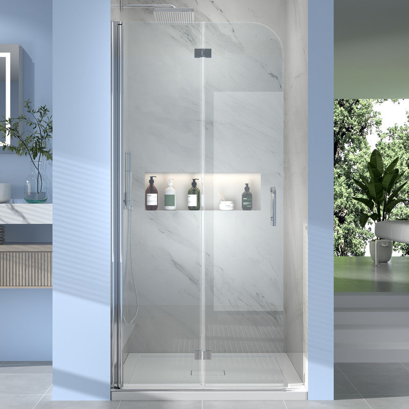 34'' W x 72'' H Bi-Fold Frameless Shower Door with Clear Glass