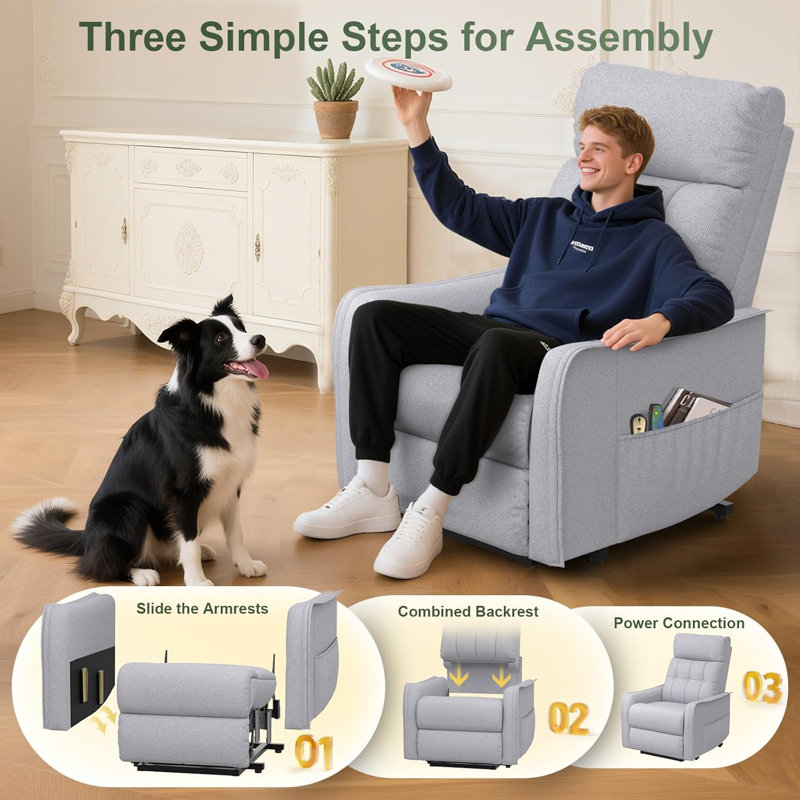 67cm Wide Home Theatre Recliner with Massager, Light Grey
