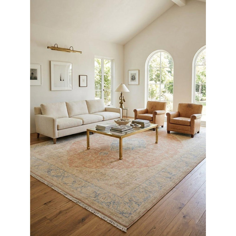 Tapis unique en laine noué à la main de style années 1950 de 9 pi 8 po x 13 pi 2 po Atlantis - rouge / bleu