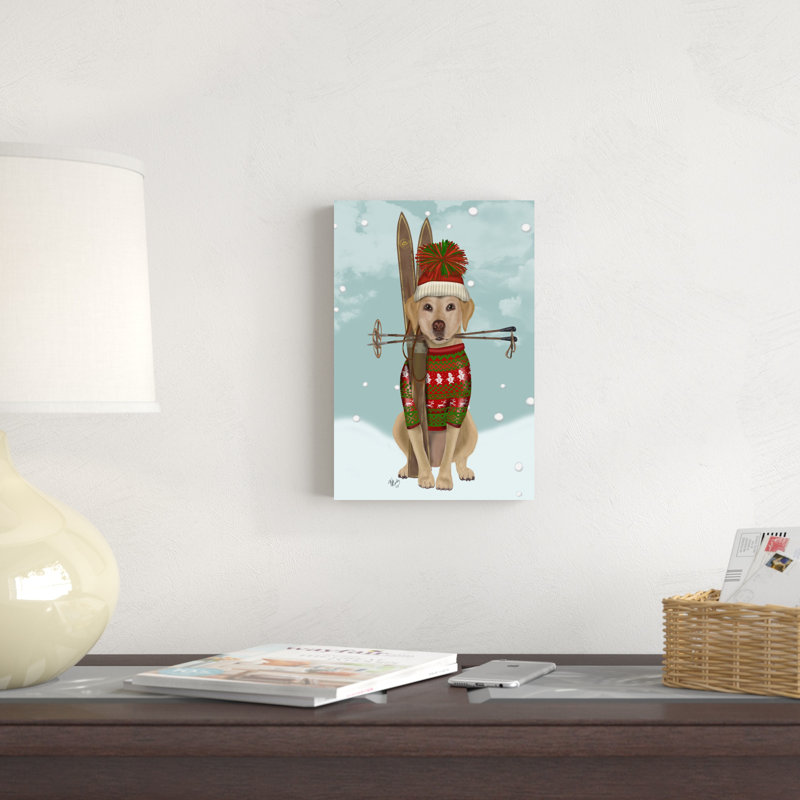 «Yellow Labrador, Skiing» par Fab Funky - impression sur toile tendue, H 12 po x l 8 po
