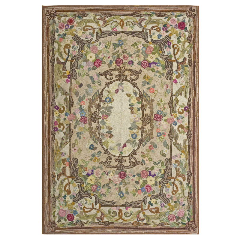 Petit tapis en laine crocheté ivoire American Antique
