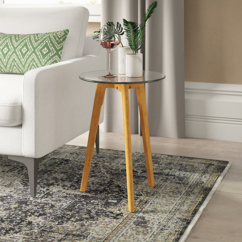 Glass Top End Table, Clear, Natural