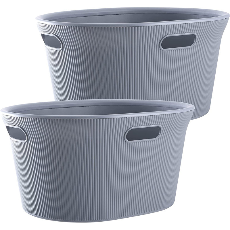 Ribbed Laundry Basket, Gray