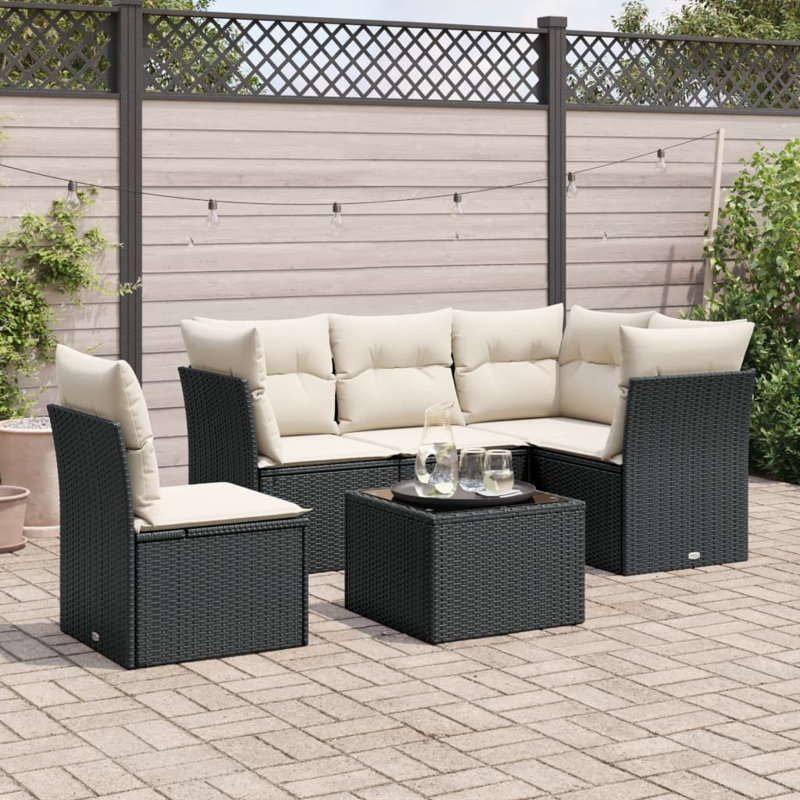 Vidaxl Garden Sofa Set PE Rattan Medium Modular Garden Sofa Set, White Cushion/Black Frame