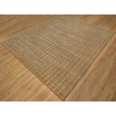 Tapis oriental brun, brun clair, tissé à la main 8 pi 1 po x 10 pi, motif à rayures verticales effet sel et poivre, tapis oriental