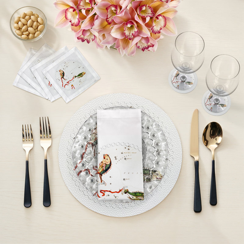 Sous-verres ronds en cuir végétalien blanc Zodiac Pisces, Blanc