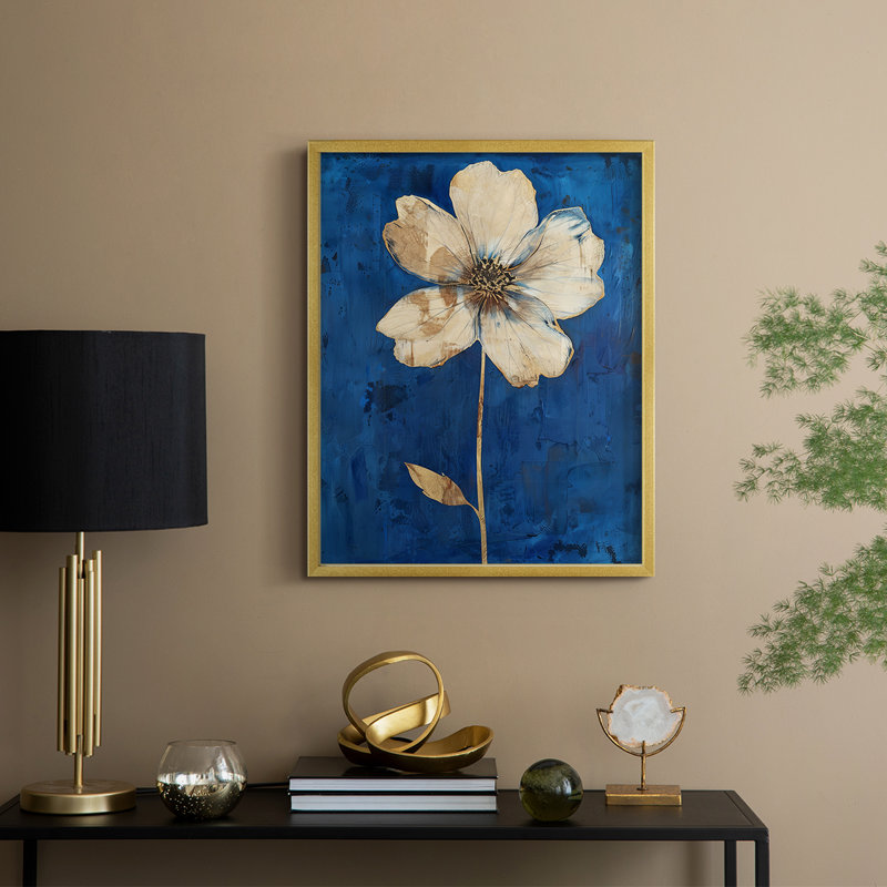 FLORAL Series LXV III - reproduction encadrée de qualité supérieure - prête à être accrochée - aucun clou requis, Or