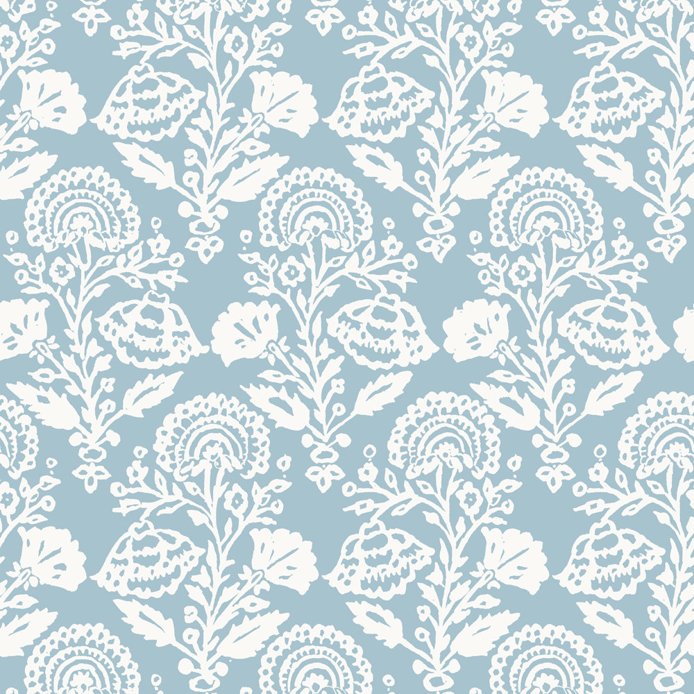 Floral Damask Peel and Stick Wallpaper, Blue