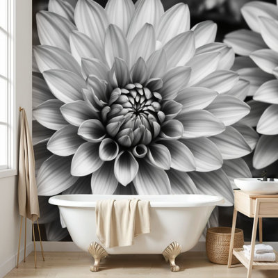 Wall Mural Peel and Stick Wallpaper monochrome bouquet dahlia flowers black white Self-Adhesive Removable Contact Paper Wall Decor for Living Room Bedroom 69"H x 96"W