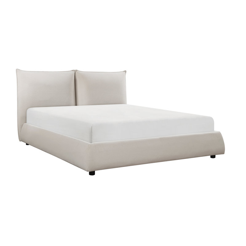 Lenore Modern Chenille Upholstered Platform Bed with Pillow Headboard, Queen