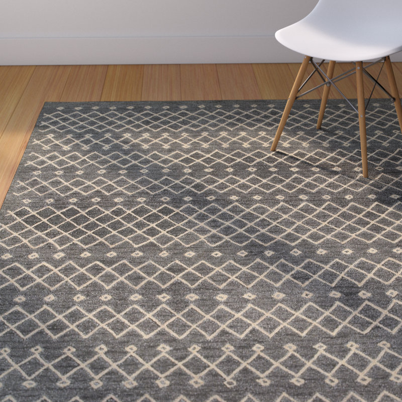 Tapis décoratif gris en laine géométrique Tacoma/beige, Rectangle 8 pi 9 po x 11 pi 9 po