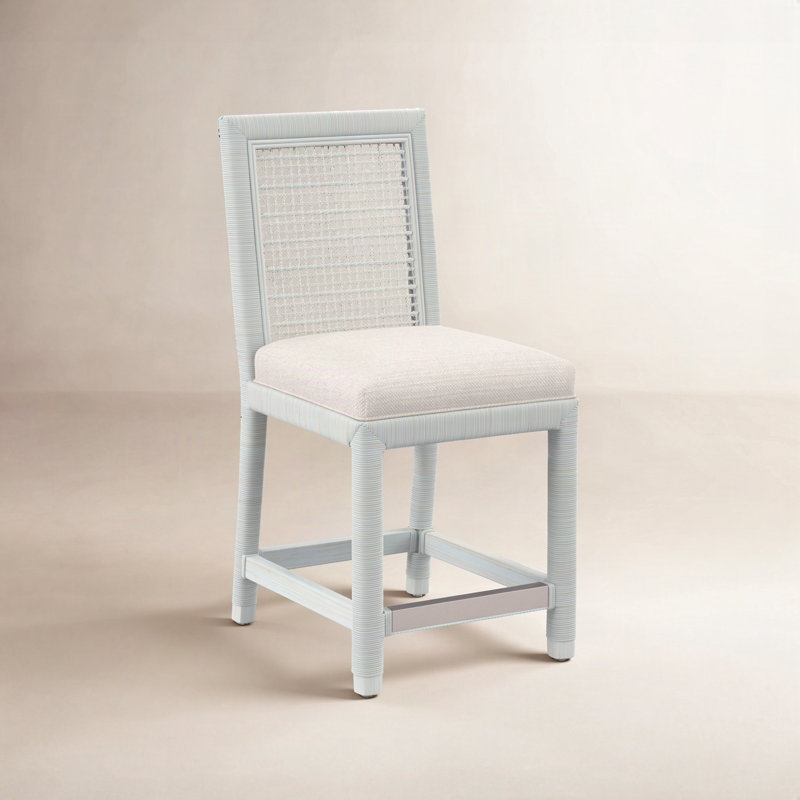 Pine Isle Upholstered Stool, Bisque, White Textured Performance