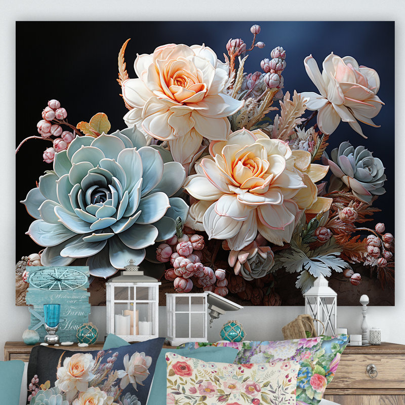 «Succulent Farmhouse Still Life II», reproduction sur toile, Toile tendue, H 12 po x l 20 po x P 1 po