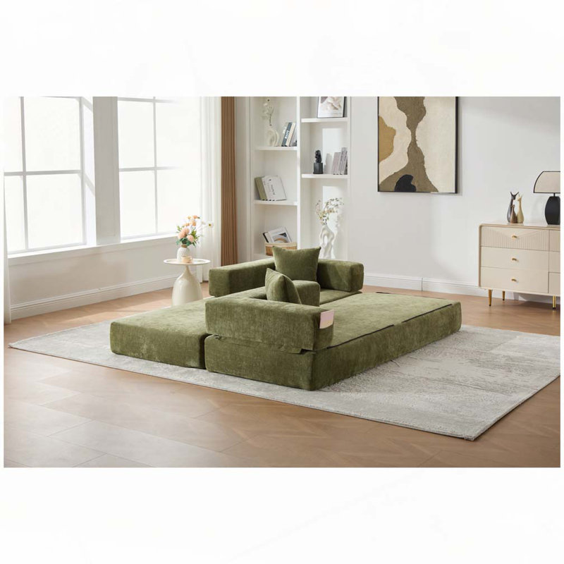 Canapé-lit pliant avec coussins Chenille, Vert