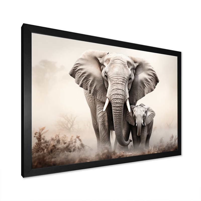«Black and White Elephant Embrace Of Force II», reproduction sur toile, H 12 po x l 20 po x P 1 po, Cadre photo noir