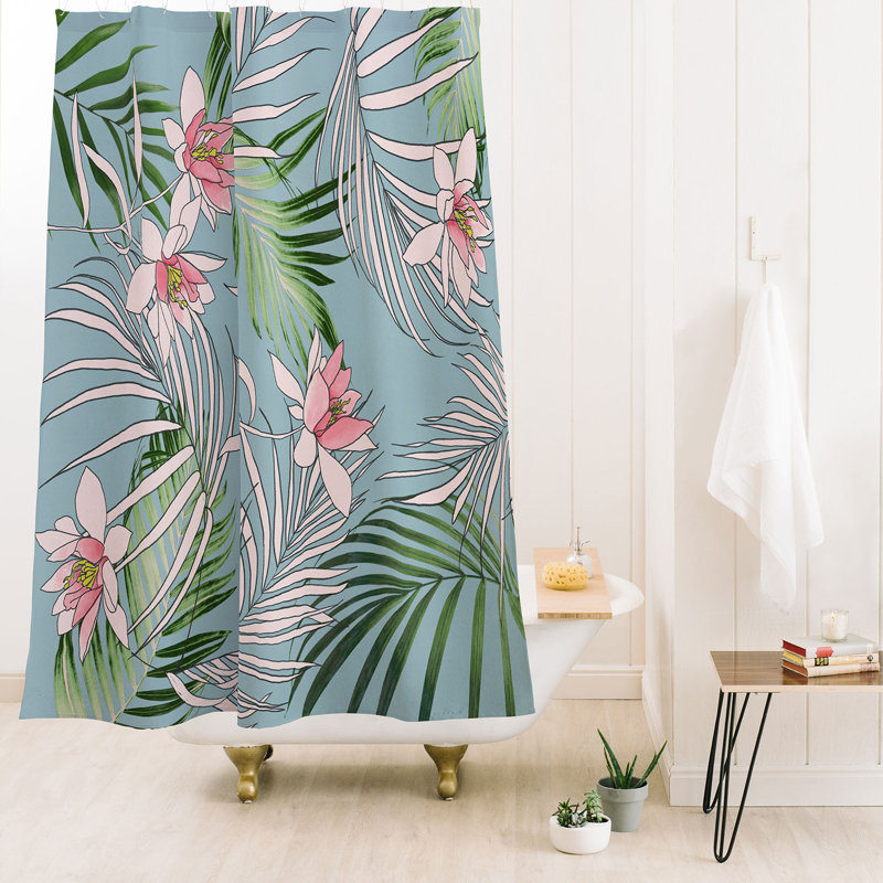 Rideau de douche DENY Designs pb palm beach floral, Motif floral bleu 2
