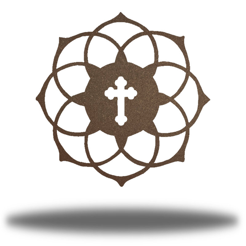 Décoration murale croix de mandala, H 24 po x l 24 po x P 0,06 po, Rouille