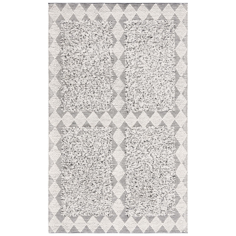 Natura Hand Loomed Wool/Cotton Geometric Rug in Ivory/Black, Rectangle 5' x 8'