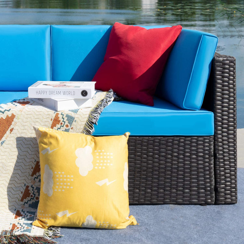 Christopher Wicker 5 - Person Modular Patio Conversation Set with Cushions, Blue