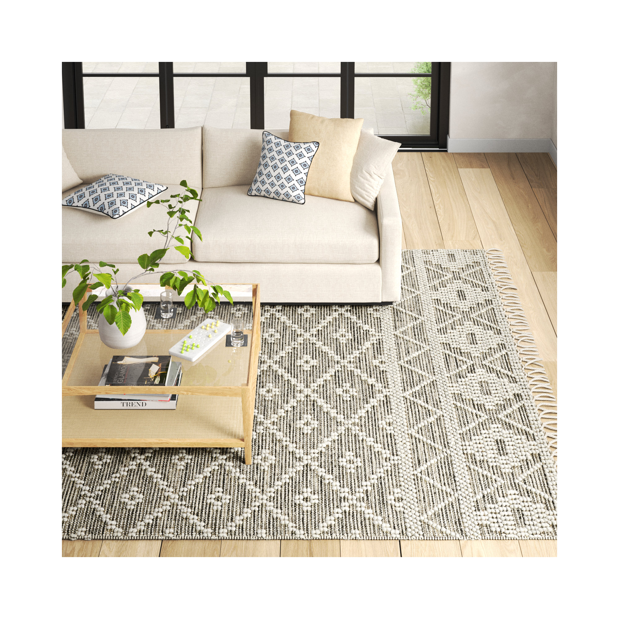 Alyson Handmade Beige/Gray Rug, Rectangle 9' x 12'